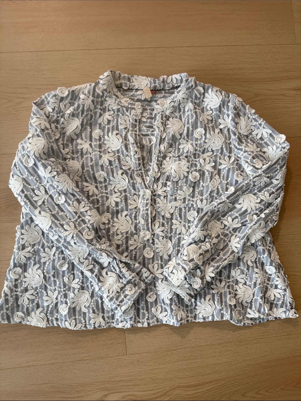 Pilcro Embroidered Floral Long-Sleeve Top in Light Blue and White